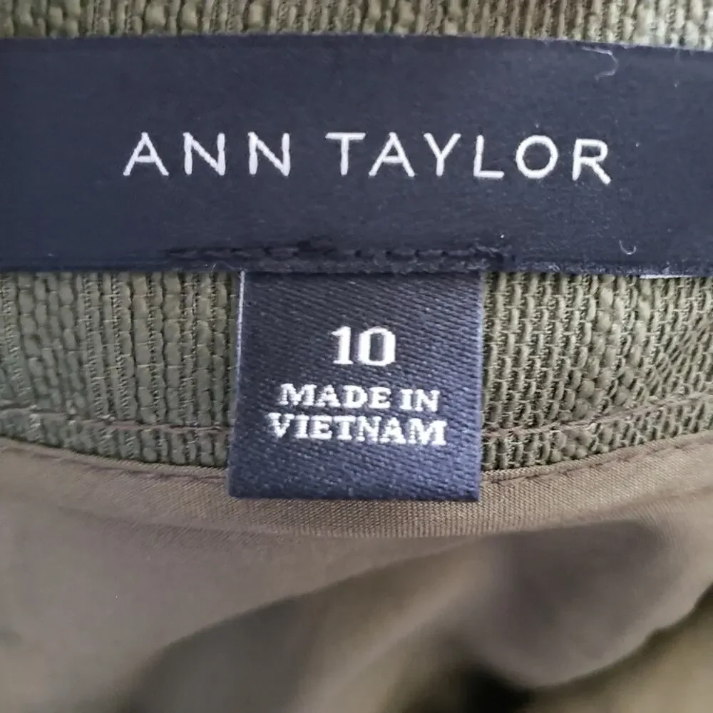 Ann Taylor Space-dyed‎ Striped Pencil Zip Green Lined Mini Skirt Women's